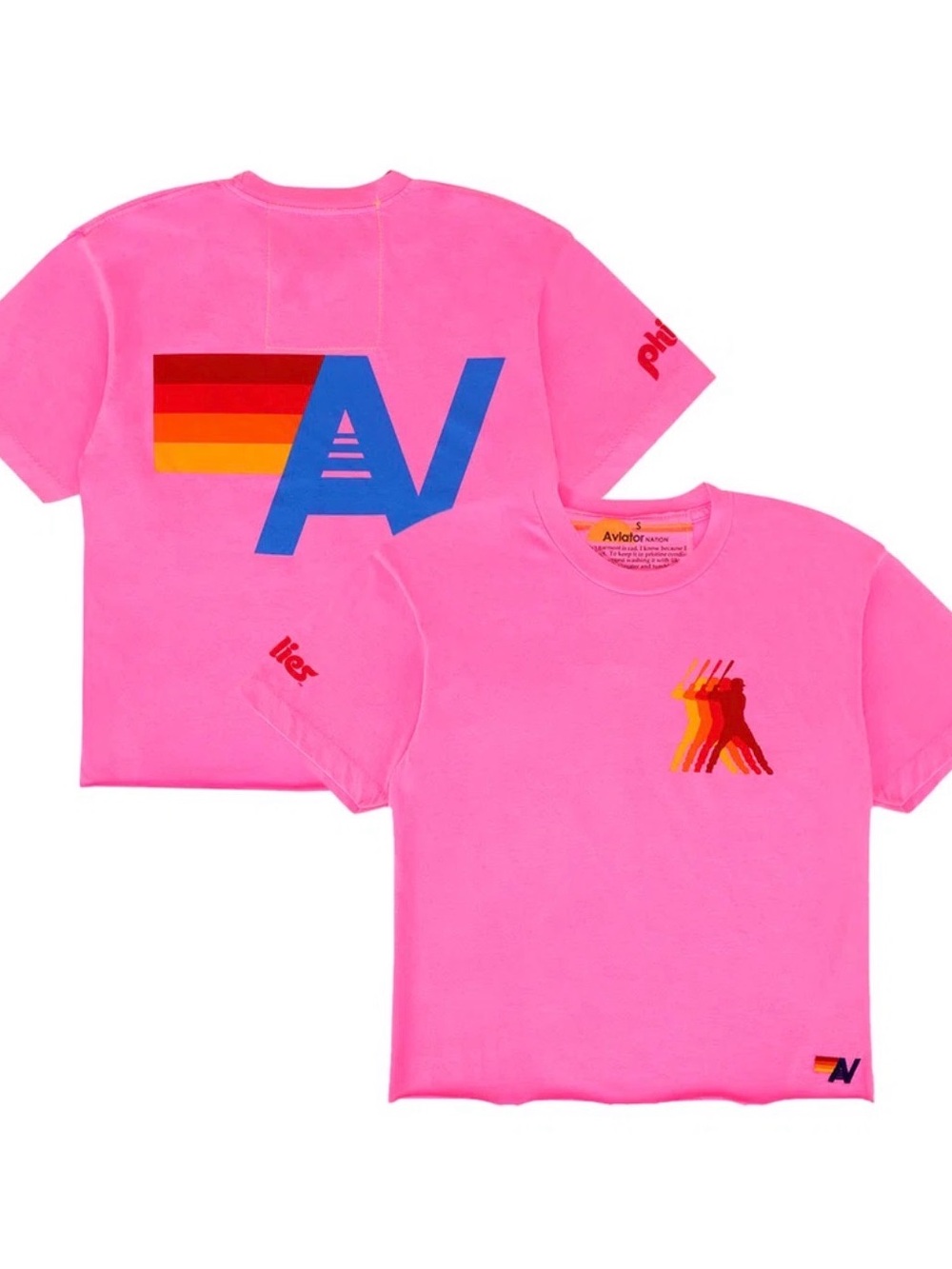 Aviator Nation Phillies Neon Pink Retro Stripe Logo Tee